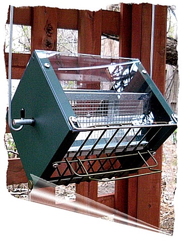 Red squirrel proof bird feeder by RollerFeeder, rf2-cardinal-T2grn-RedSq