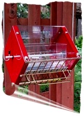 Rf2 cardinal-red squirrel proof feeder lexan hopper gold option. 